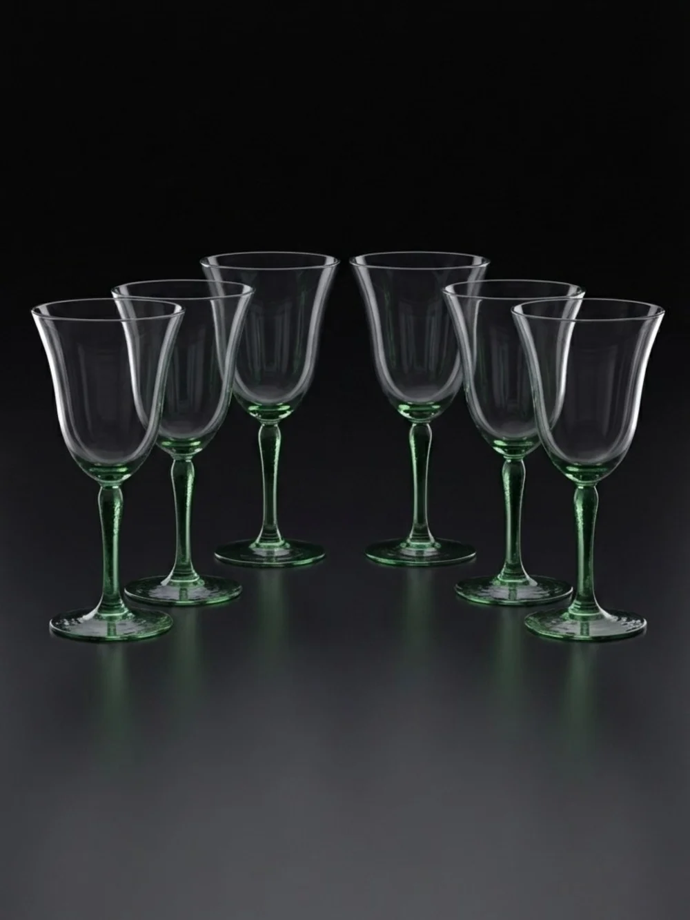 ​Set of 6 Vintage Light Green Stem Goblets Tinted Bowls Water Wine Glasses